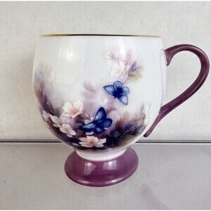 Lena Liu Blossoms and Butterflies Footed  Teacup Gold Rim Teleflora Gift